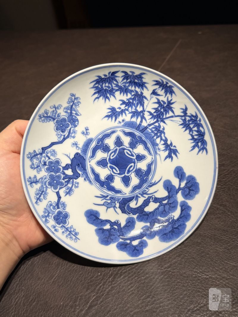 清道光 “戊申年蕙亭制造”青花松竹梅纹盘 - 图4